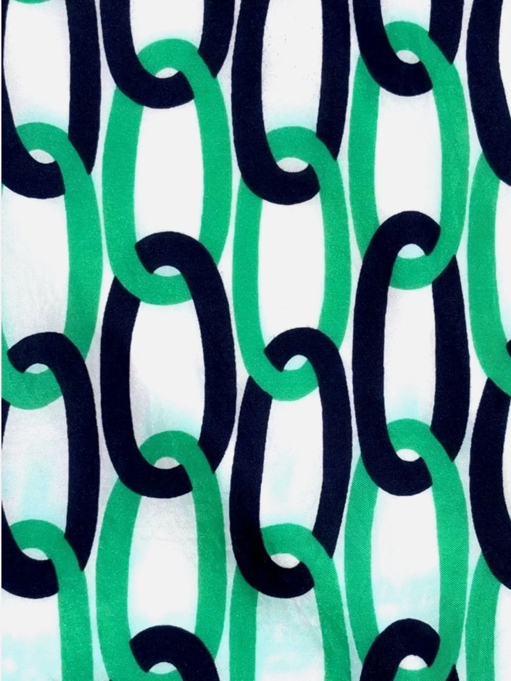 Vintage Jean Été Chain Print Square Scarf Green Navy Mod Preppy Silk Feel